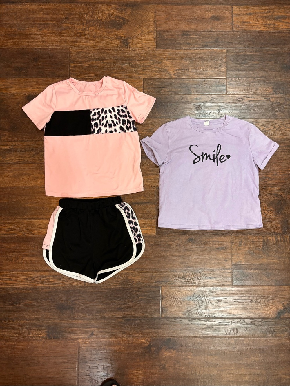 Girls 2-Piece Pink Leopard Active/Play Set & Lavender “Smile” Graphic - Size 8 M